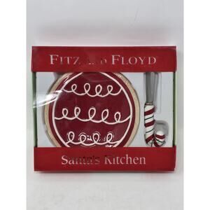 Fitz and Floyd Santa's Kitchen Snack Plate and Spreader Christmas Party NEW